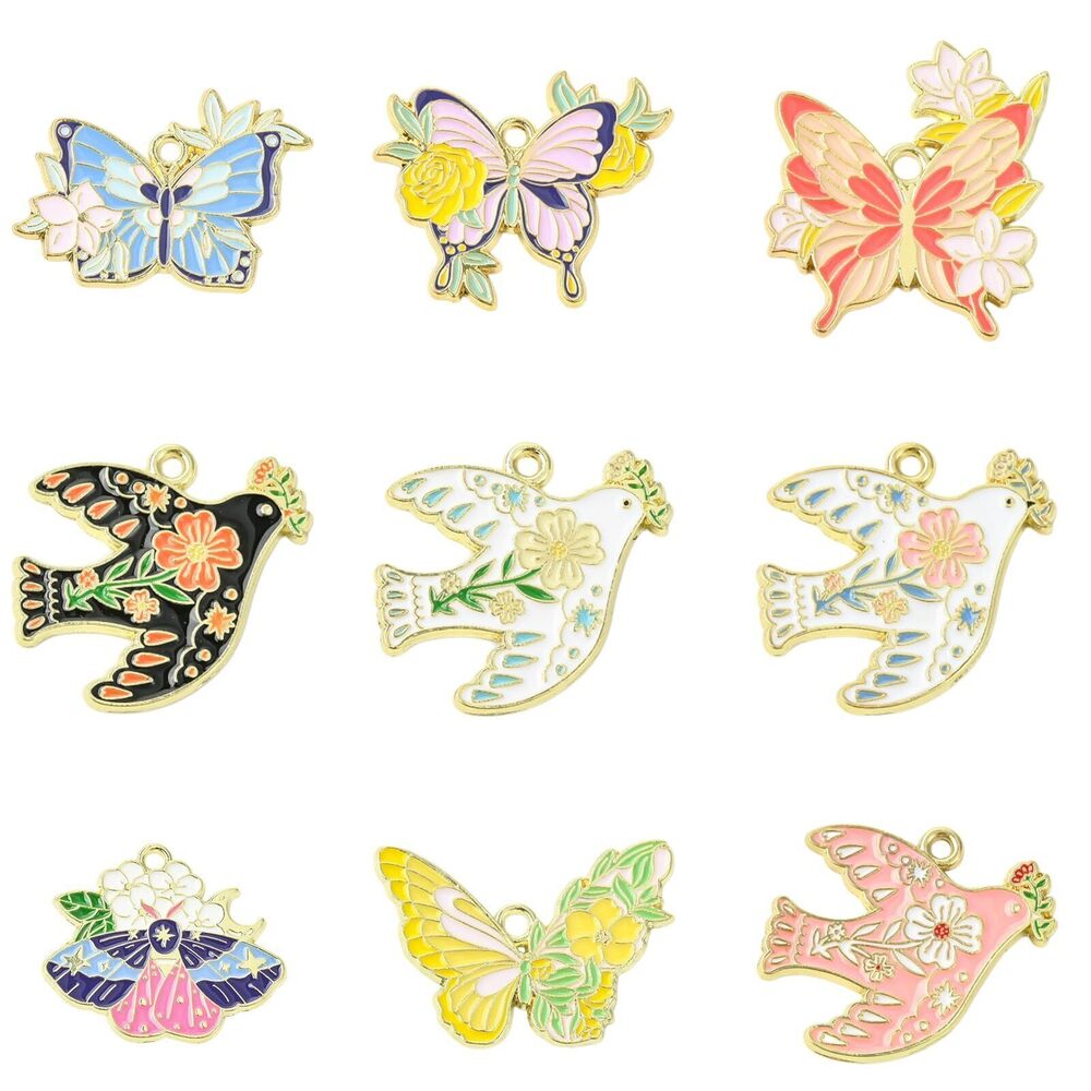 1203 18 pcs 9 Style Spring Animal Theme Alloy Enamel Charms Cute Swallow